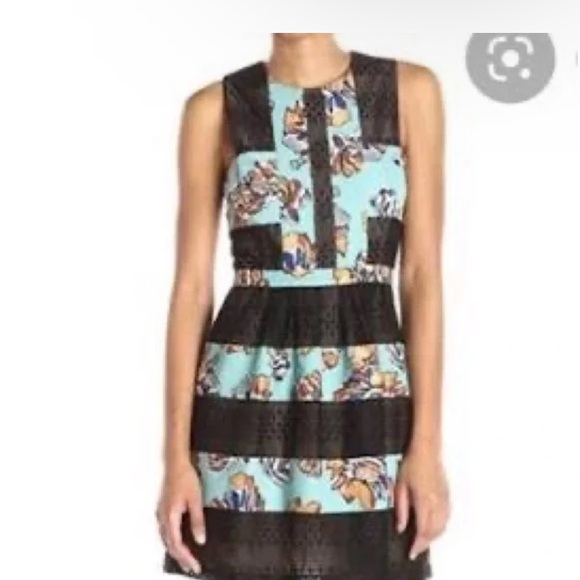 BCBGMAXAZRIA Cecile Floral Blocked Dress with lace - Picture 1 of 12